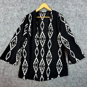 Hug kimono Jacket Women Medium Black Geometric Open Front Minimalist Modern Chic